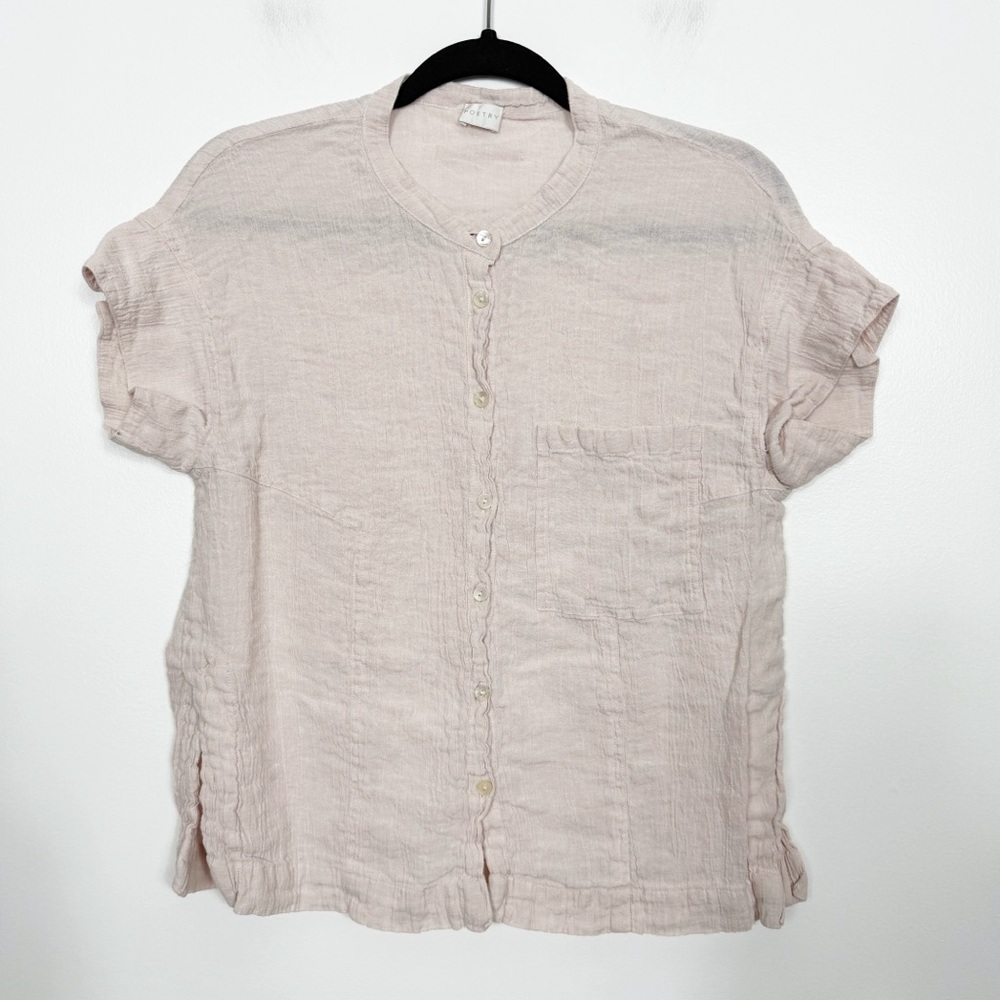 Poetry crinkle texture linen cotton blend button front top size 4